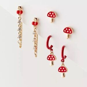 UO Icon Rhinestone Earring Set, Red/Gold, NWT